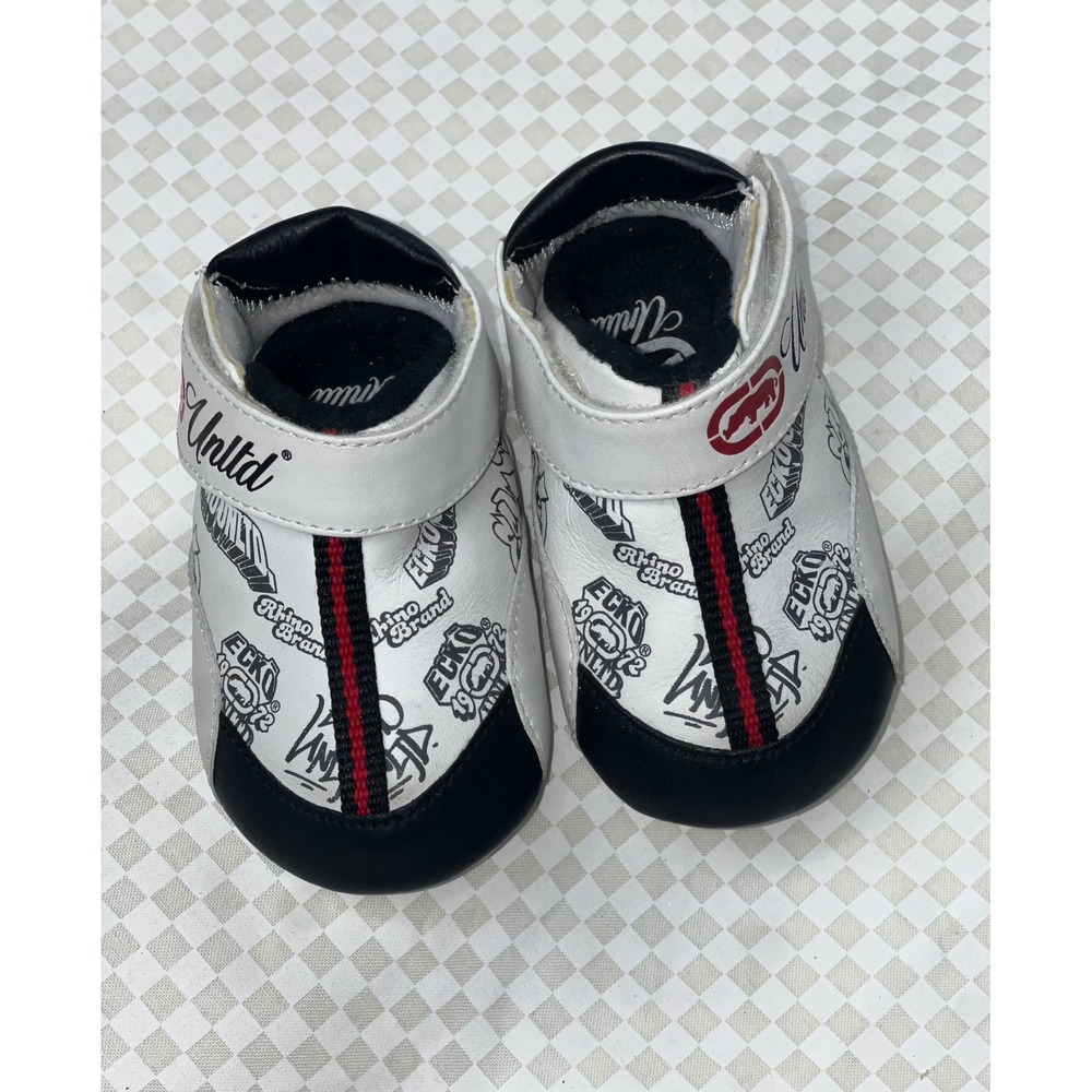 Ecko Unltd Clout II Crib Shoes Baby Size 2 White Black Red Graffiti Sneakers